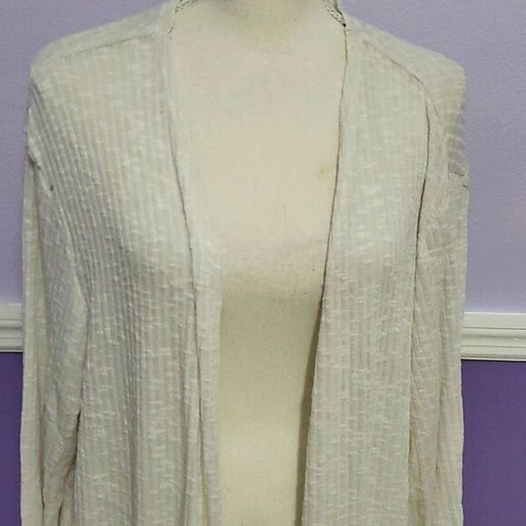 Just Be Off White Boho Ribbed Slouchy Longline Open Cardigan Duster Lagenlook - Picture 2 of 9